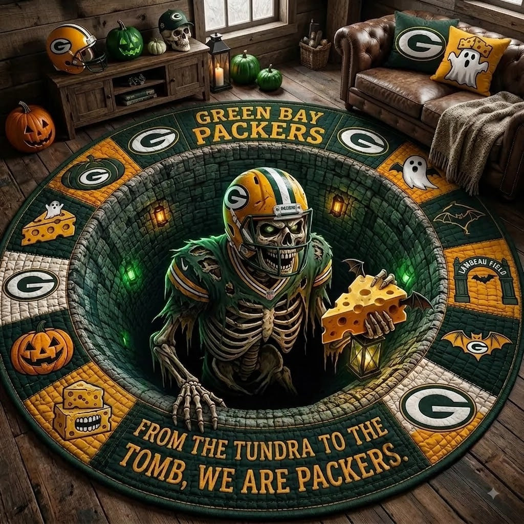 Limited Edition Green Bay Packers 2026 Halloween Quilted Round Rug