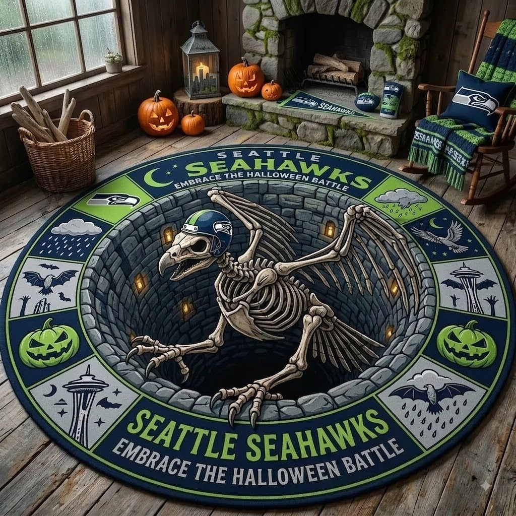 Limited Edition Seattle Seahawks 2026 Halloween Quilted Round Rug